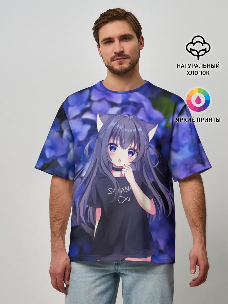 Мужская футболка оверсайз / Неко