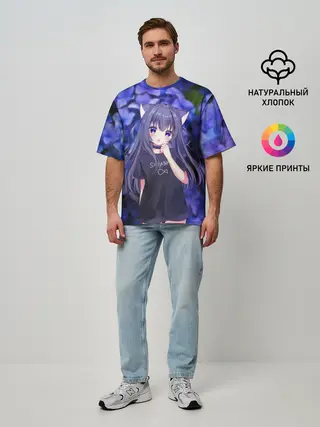 Мужская футболка оверсайз / Неко