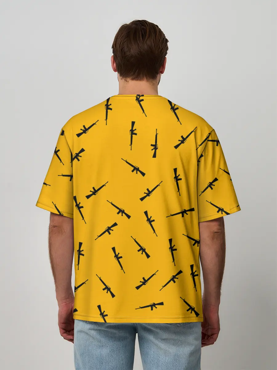 Мужская футболка оверсайз / PUBG АВТОМАТЫ ПАТТЕРН ЖЁЛТЫЙ