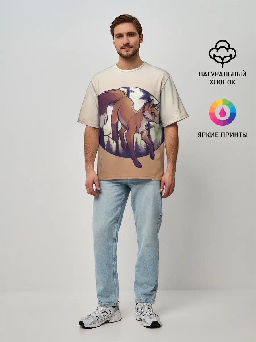 Мужская футболка оверсайз / Лисица рисунок