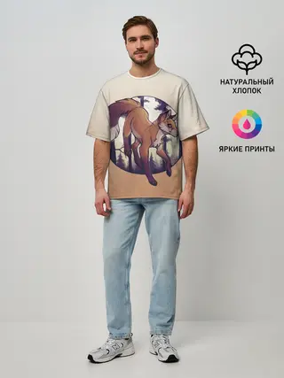 Мужская футболка оверсайз / Лисица рисунок