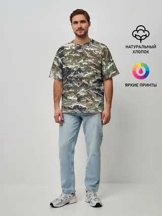 Мужская футболка оверсайз / Камуфляж для рыбака