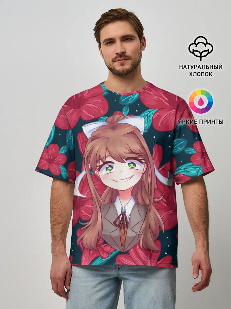 Мужская футболка оверсайз / Моника в цветах