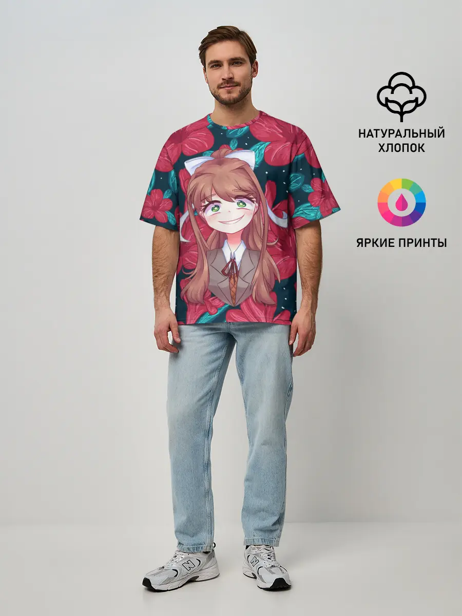 Мужская футболка оверсайз / Моника в цветах