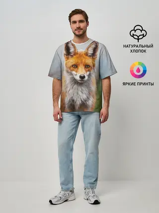 Мужская футболка оверсайз / рыжая лисица