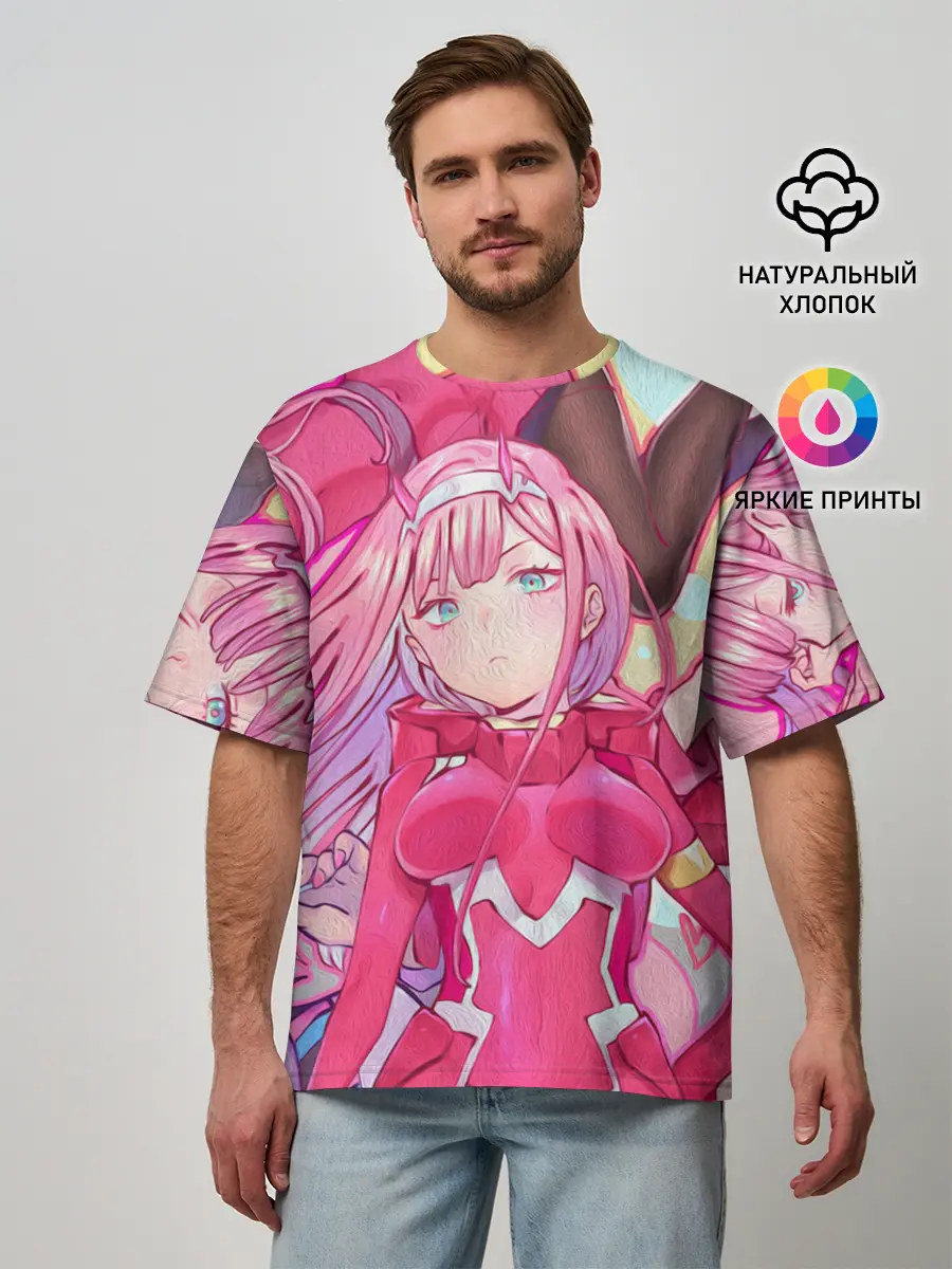 Мужская футболка оверсайз / ноль два разная