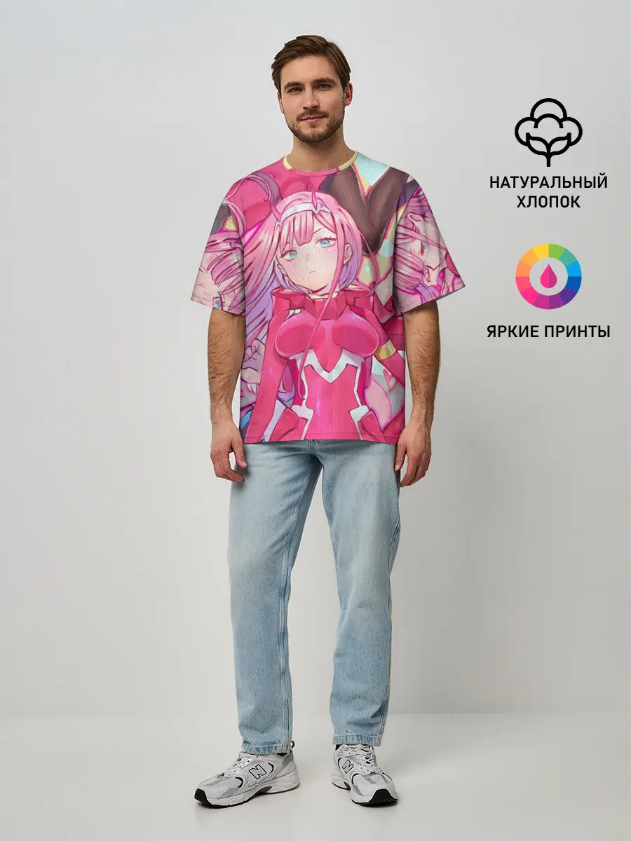 Мужская футболка оверсайз / ноль два разная