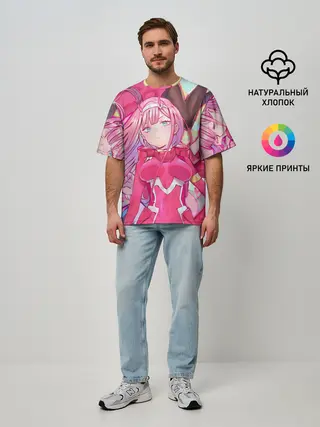 Мужская футболка оверсайз / ноль два разная