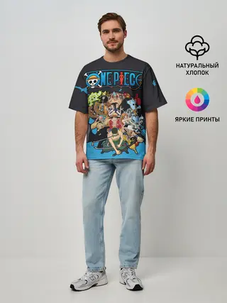Мужская футболка оверсайз / One Piece синий всплеск