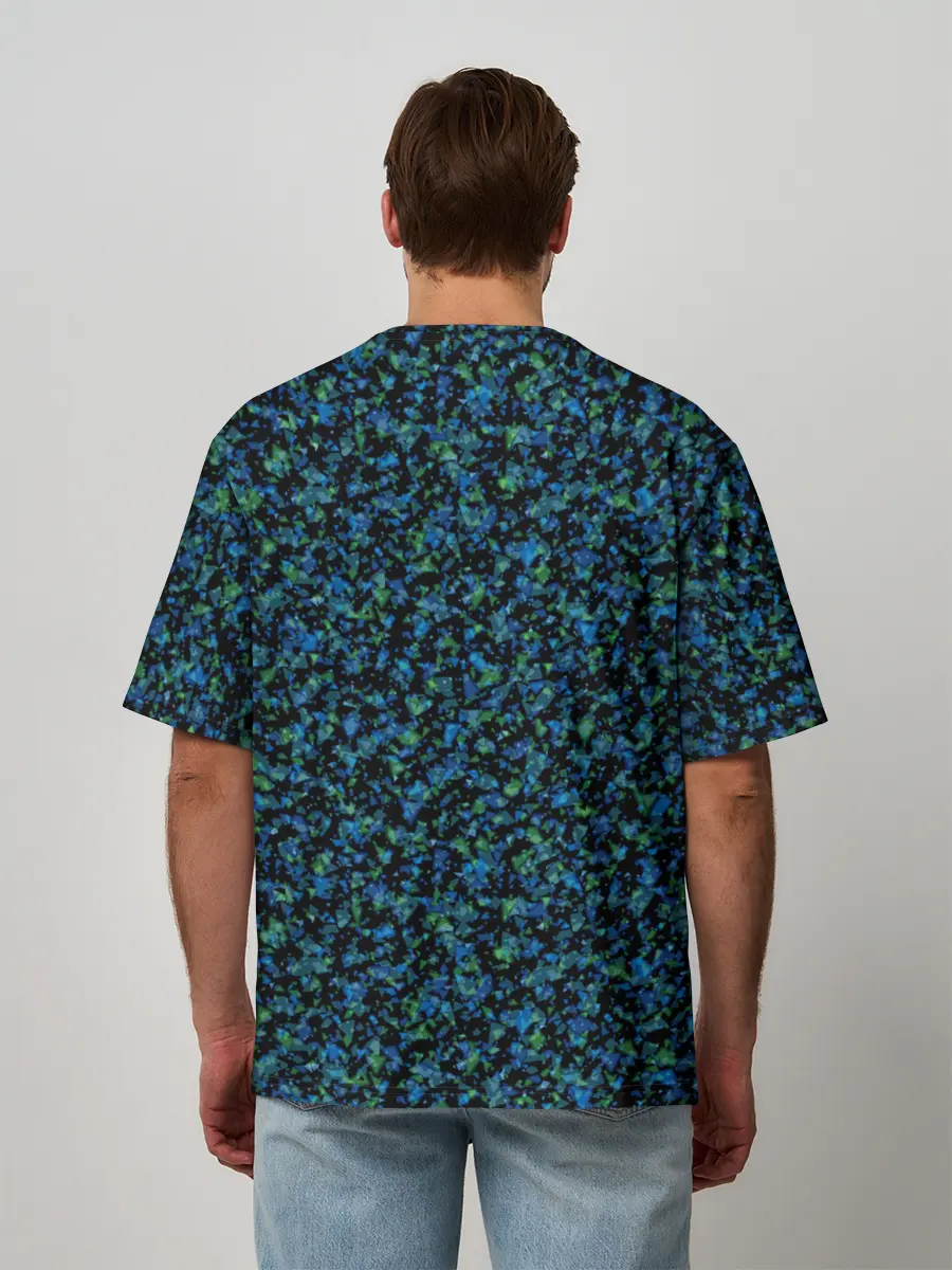 Мужская футболка оверсайз / Абстрактный зелено-синий узор