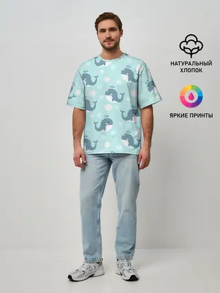 Мужская футболка оверсайз / Единорогие киты