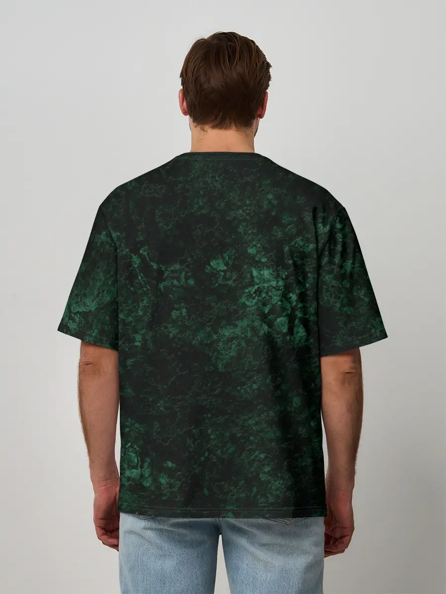 Мужская футболка оверсайз / Темно-зеленый мраморный узор