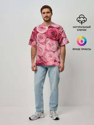 Мужская футболка оверсайз / Розовые Розы