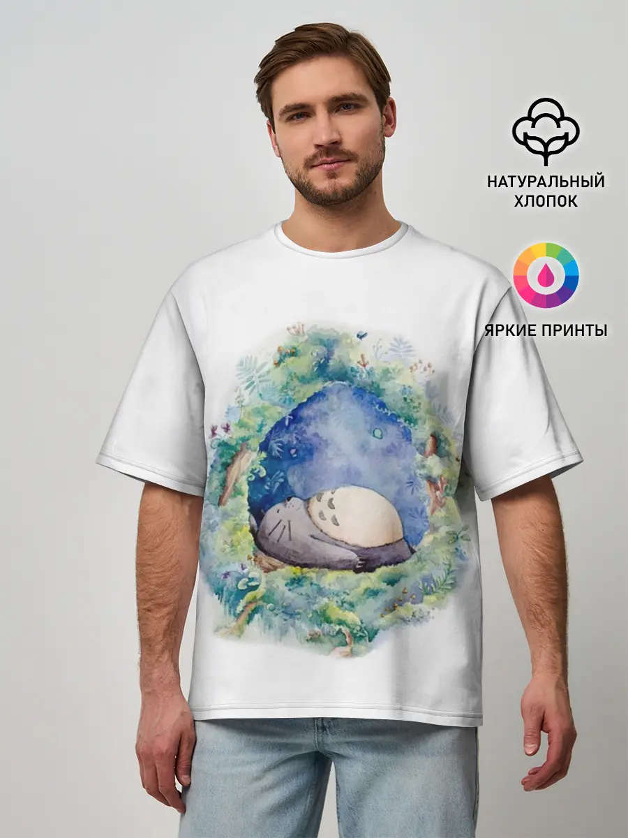 Мужская футболка оверсайз / Тоторо спит