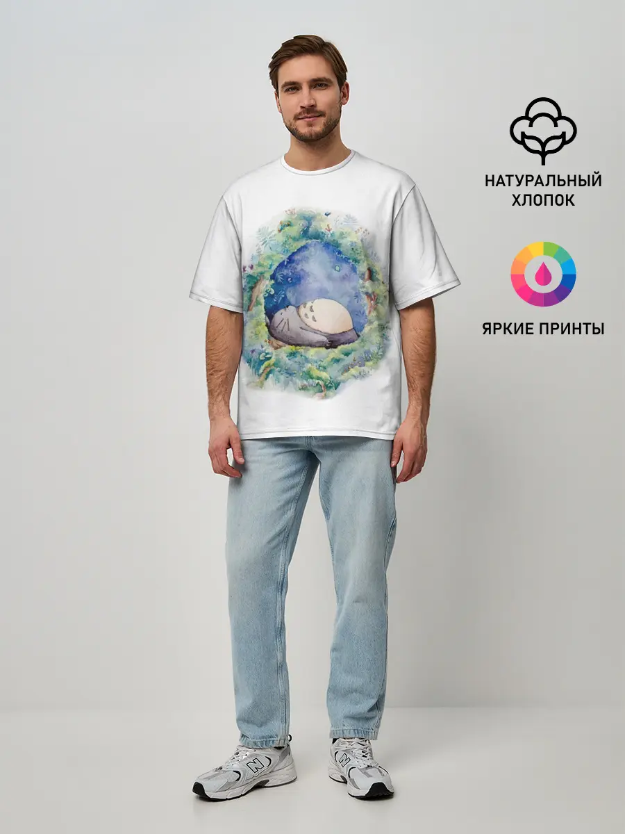 Мужская футболка оверсайз / Тоторо спит