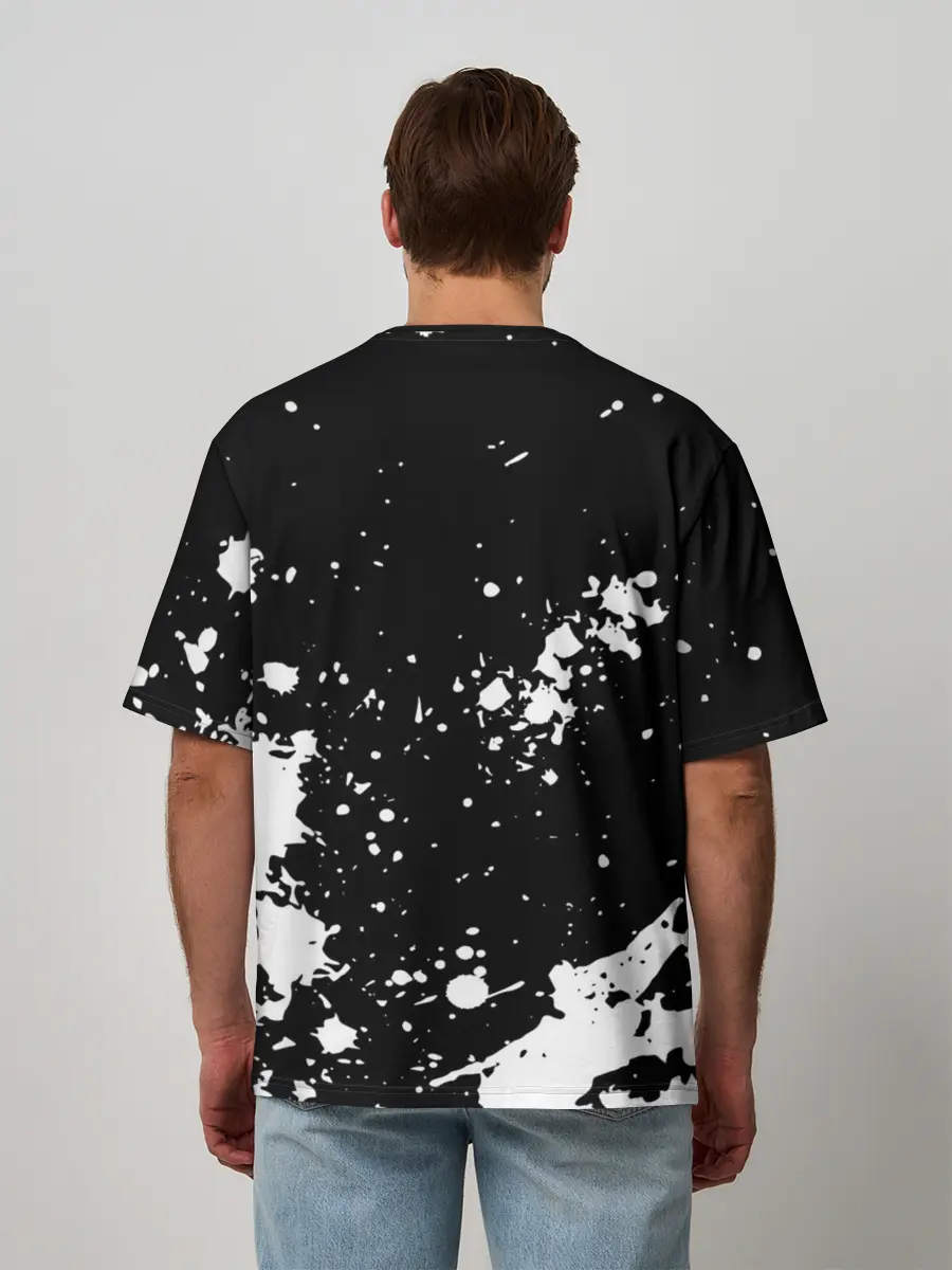 Мужская футболка оверсайз / Fly High Haikyu!! черно - белый