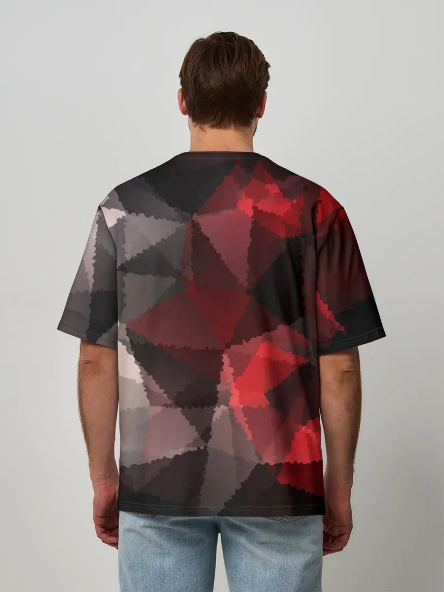 Мужская футболка оверсайз / Серо-красная абстракция