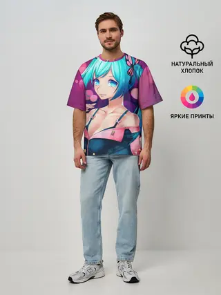 Мужская футболка оверсайз / Неотразимая Хатсуне Мику