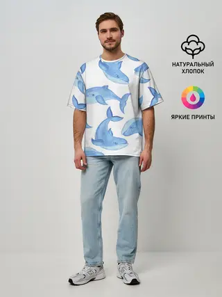 Мужская футболка оверсайз / Косяк китов