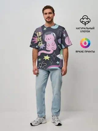 Мужская футболка оверсайз / Космический кот