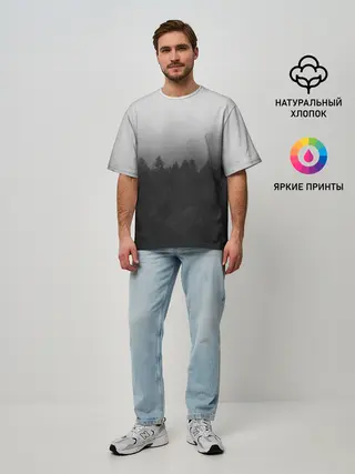 Мужская футболка оверсайз / Туманный лес