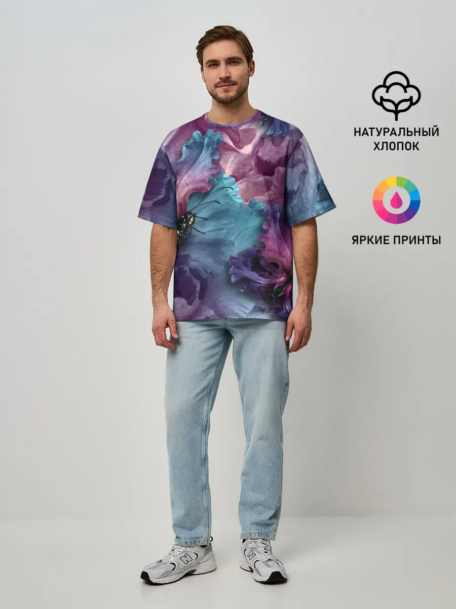 Мужская футболка оверсайз / Цветы