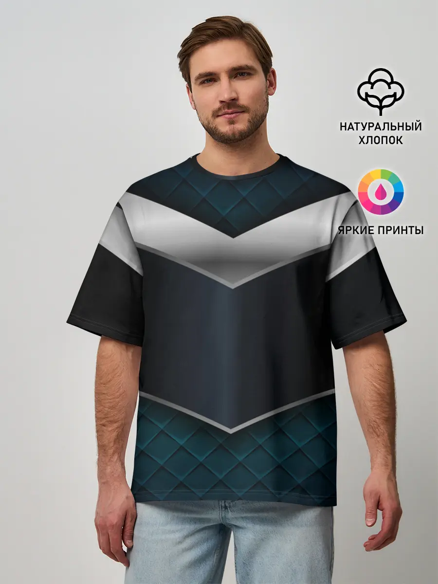 Мужская футболка оверсайз / 3D dark metal