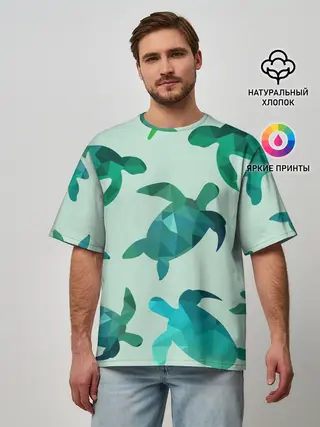 Мужская футболка оверсайз / Абстракция Черепахи Полигон