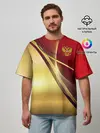 Мужская футболка оверсайз / RUSSIA SPORT: Red and Gold.