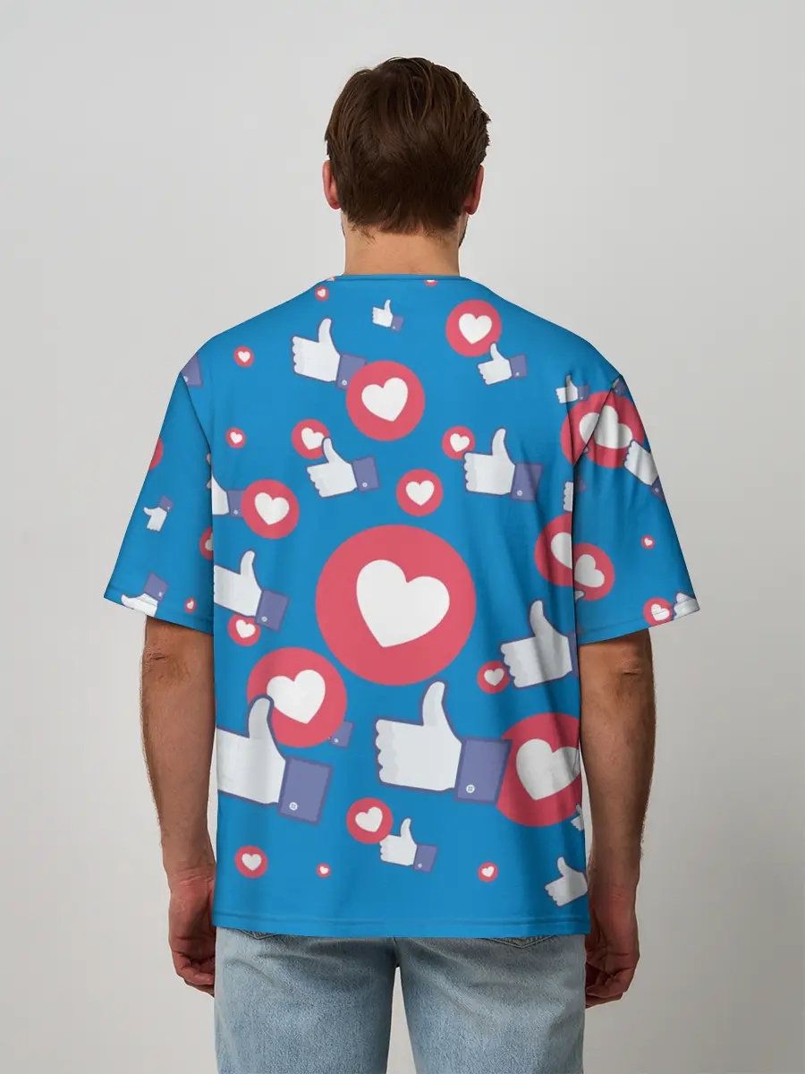 Мужская футболка оверсайз / Лайки и сердечки