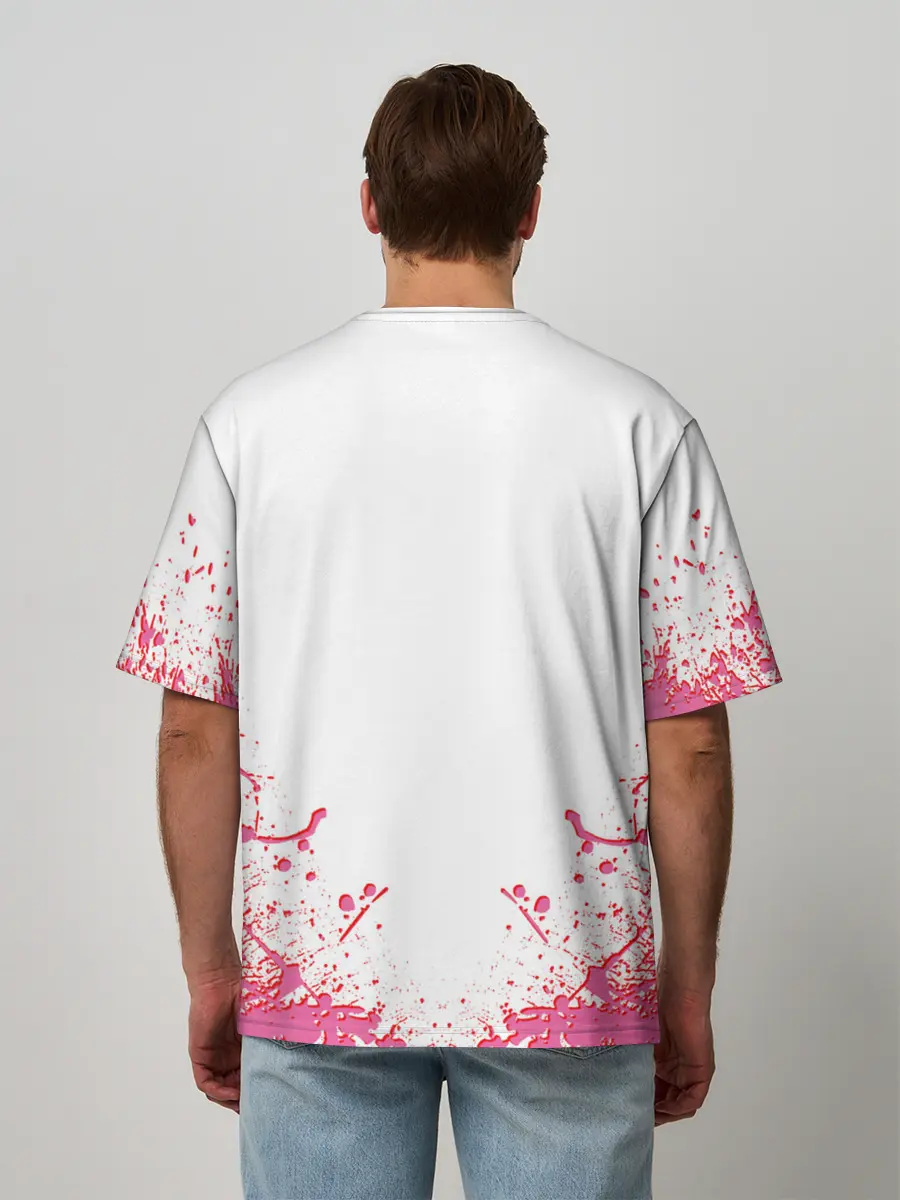 Мужская футболка оверсайз / Лого джоджо розовые брызги
