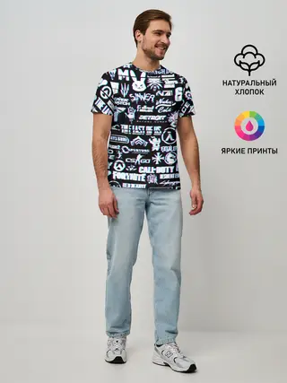 Мужская базовая футболка / ЛОГОТИПЫ ИГР GLITCH | ГЛИТЧ