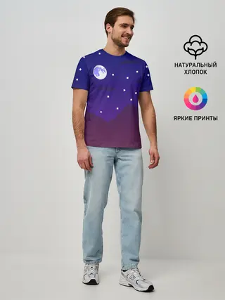 Мужская базовая футболка / Пиксельная ночь | 8 bit