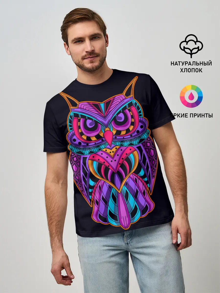 Мужская базовая футболка / Неоновая ястребиная сова