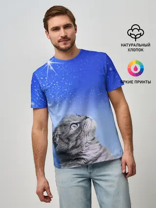 Мужская базовая футболка / Кот и космос