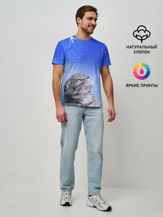 Мужская базовая футболка / Кот и космос