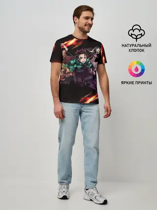Мужская базовая футболка / Kimetsu no Yaiba пламенный узор