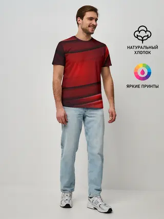Мужская базовая футболка / 3D red Абстрактные линии