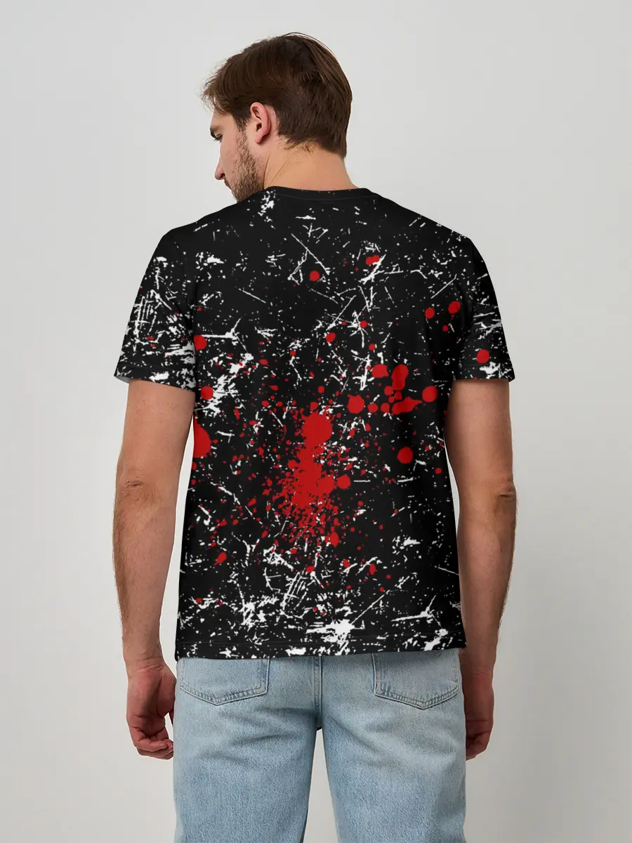 Мужская базовая футболка / Брызги Череп Хипстер Гранж