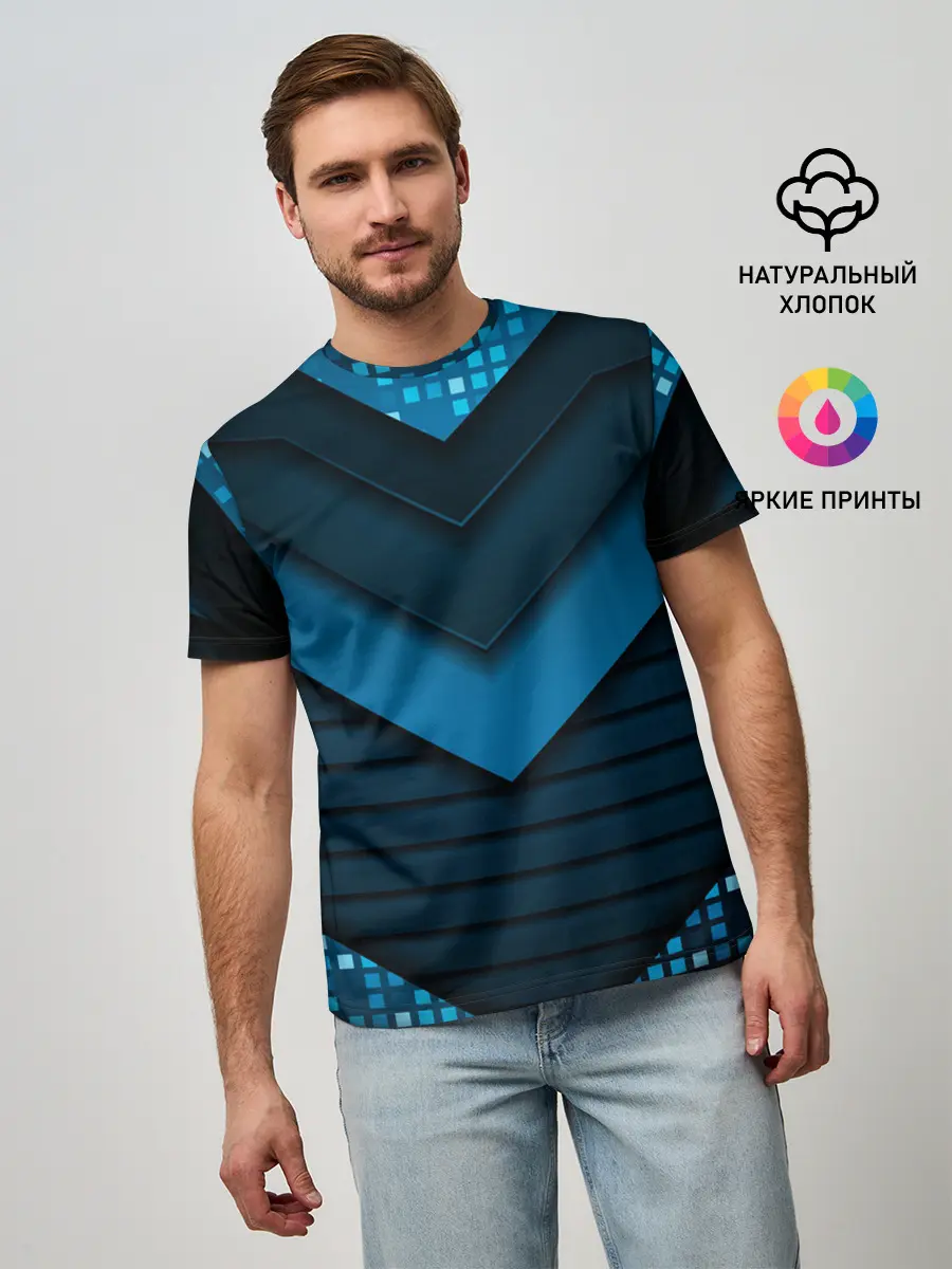 Мужская базовая футболка / 3D luxury blue abstract