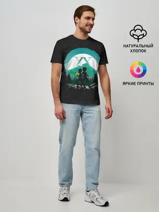 Мужская базовая футболка / HH в круге бирюзовом