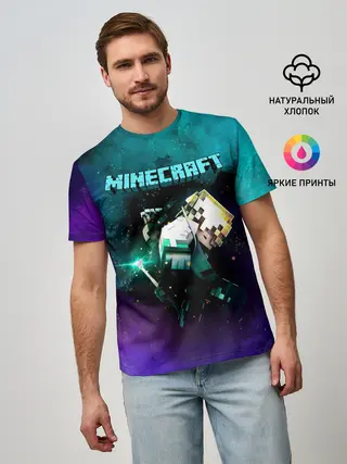 Мужская базовая футболка / Стив в космосе - Майнкрафт