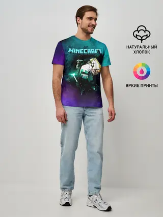 Мужская базовая футболка / Стив в космосе - Майнкрафт