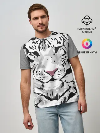 Мужская базовая футболка / Белый снежный тигр