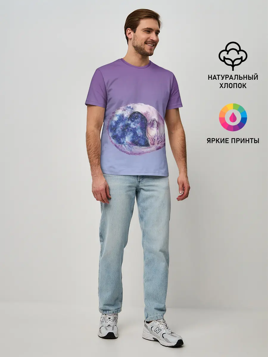 Мужская базовая футболка / кот звездное небо спит