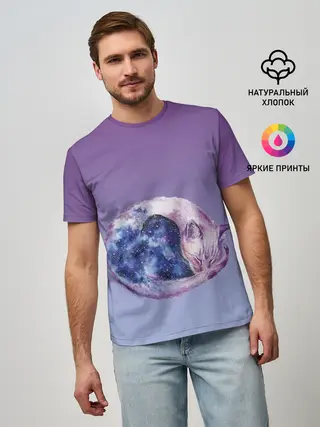 Мужская базовая футболка / кот звездное небо спит