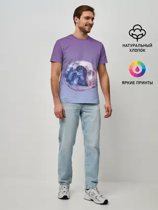 Мужская базовая футболка / кот звездное небо спит