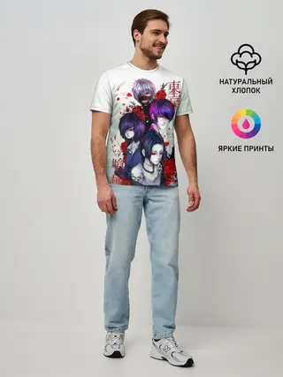 Мужская базовая футболка / Канеки с девчонками - Токийский гуль