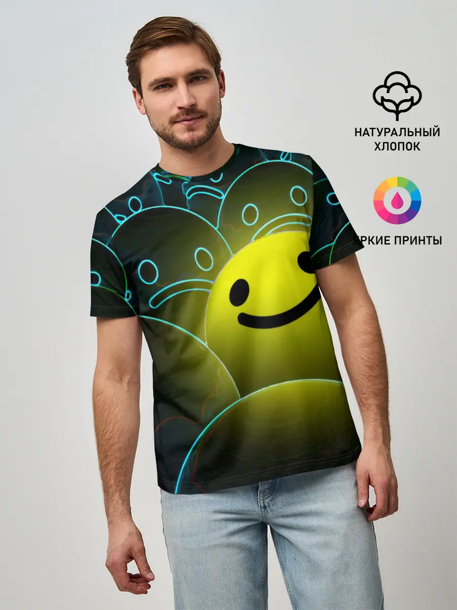 Мужская базовая футболка / НЕОНОВЫЕ СМАЙЛЫ
