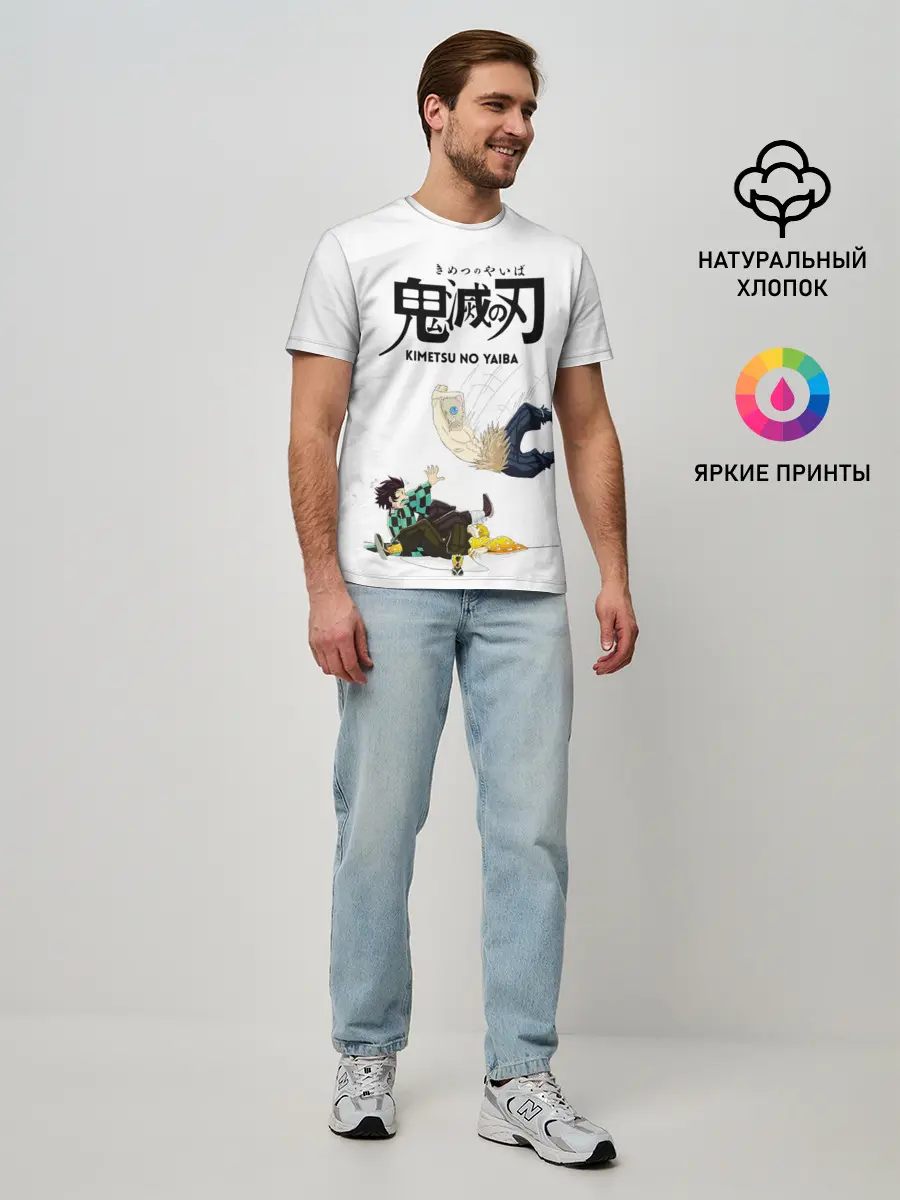 Мужская базовая футболка / Драка Иноске Танджиро и Зеницу